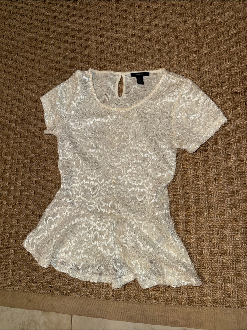 Forever 21 Ivory Lace Peplum Blouse